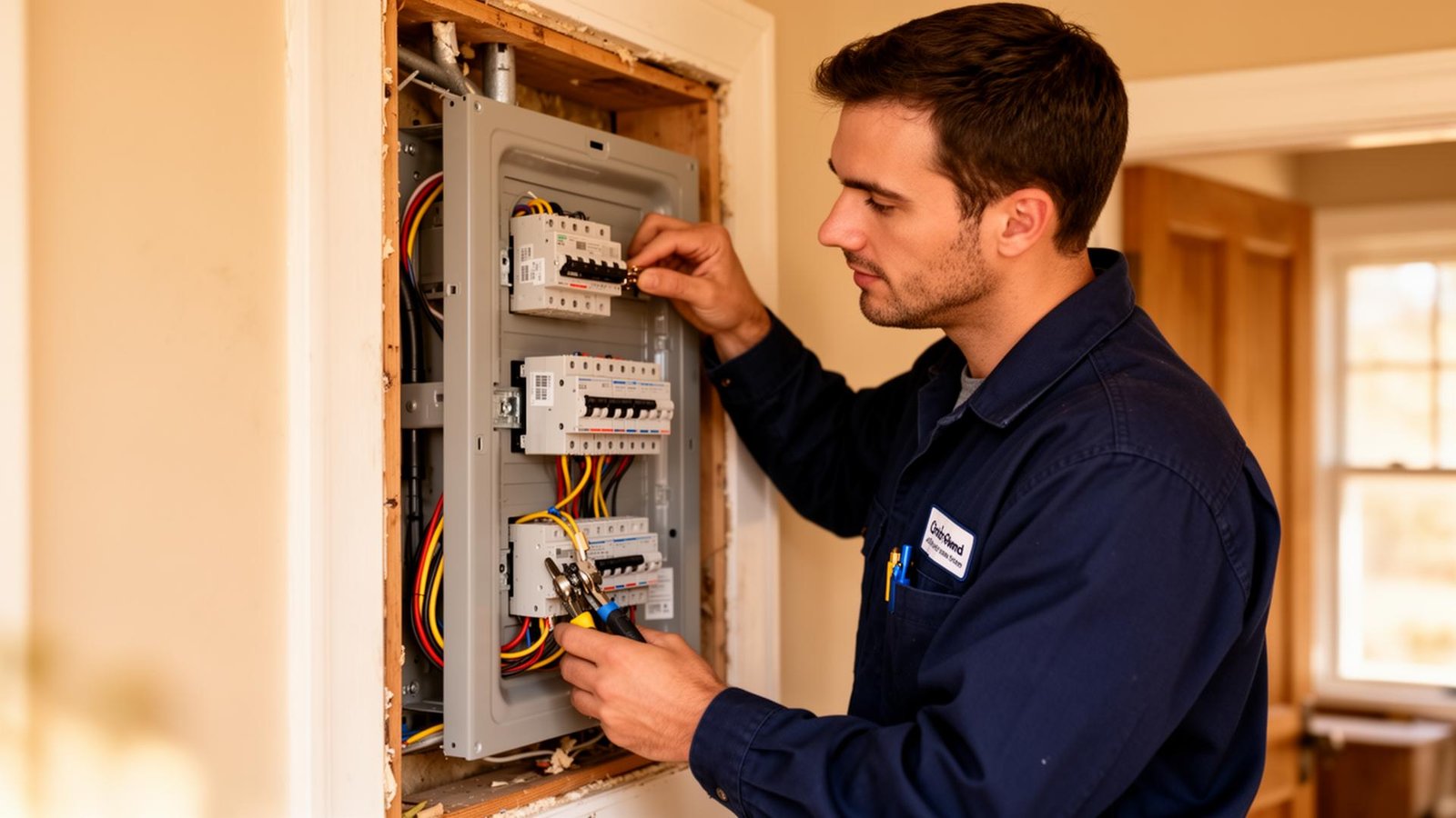 Hudson Electrician licensed electrician installing residential electrical panel in Hudson NY home